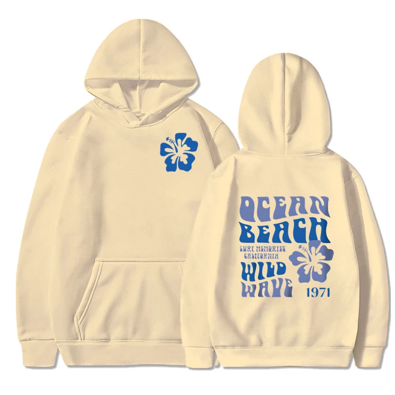 المحيط شاطئ موجة البرية طباعة هوديي المرأة خمر كم الأزهار رسالة مقنعين جماليات الموضة مطاردة الغروب البلوز