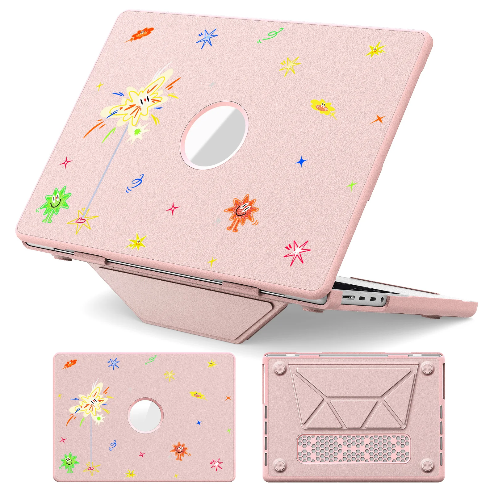 

Pattern Printing Laptop Case for MacBook Pro 14 inch (2024) / (2023) / (2021) Notebook Kickstand Cover - Spark / Pink