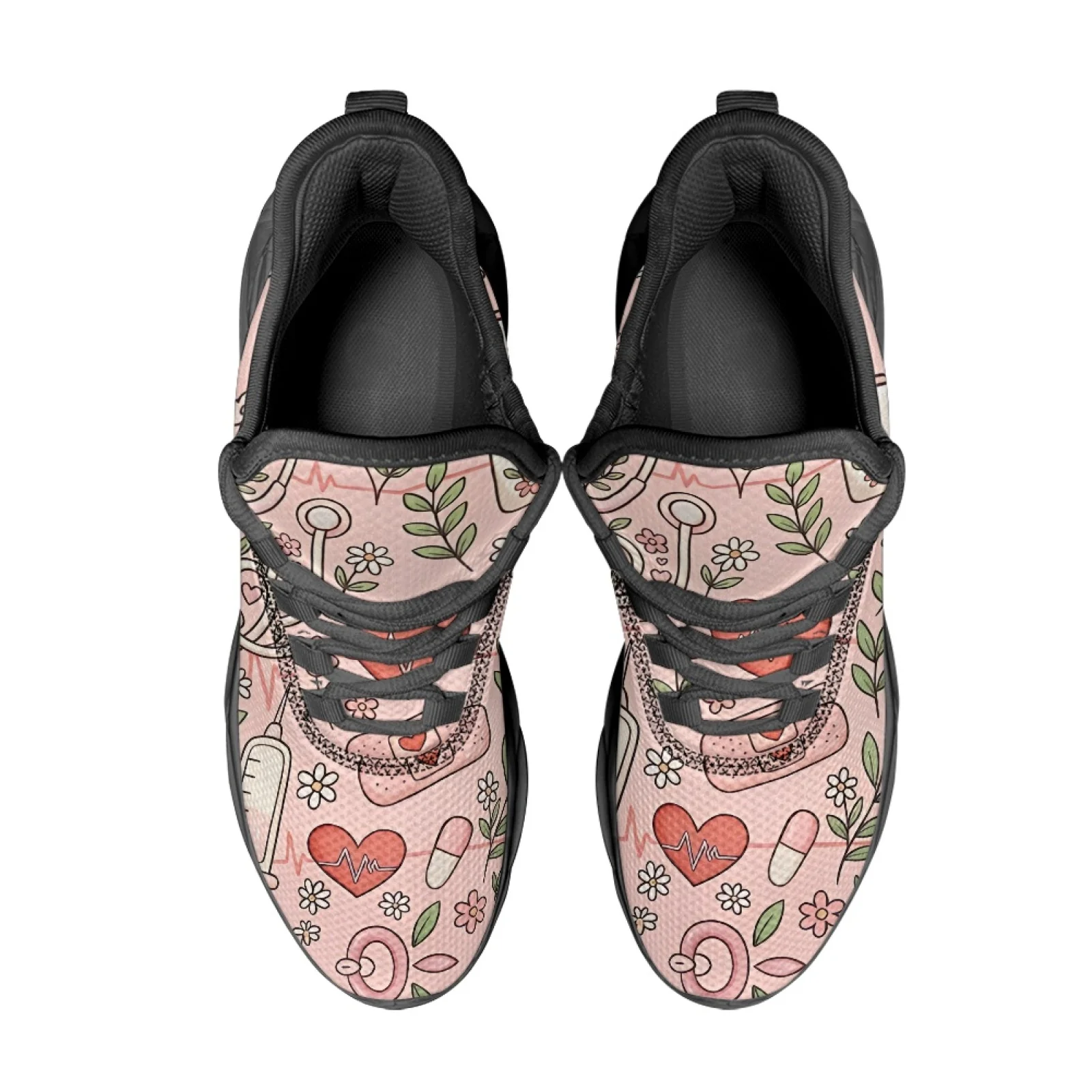 PENSTROLL Lightweight Breathable Unisex Running Shoes Featuring Medical Floral Pattern, Sport Sneakers for Gym Daily Training