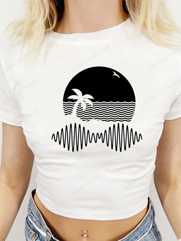 Arctic Monkeys Rock Midriff T Shirts Women Summer Harajuku Crop Top Girls Streetwear Camisa Casual O Collar Navel Shirt Ladies