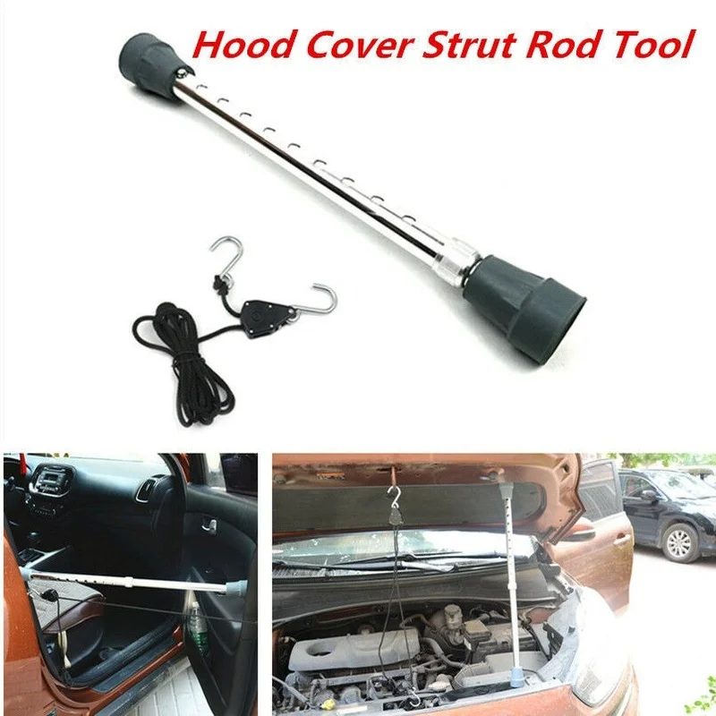 

15-24" Bonnet Hood Support Holder Telescoping Prop Rod Tool Pillar Pulley Rope auto parts