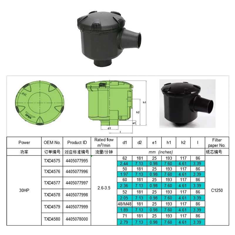 Compressor Filter Assembly Industrial Air Compressor Filter-cartridge and Housing C1250 Compatible Various Brand Compressor