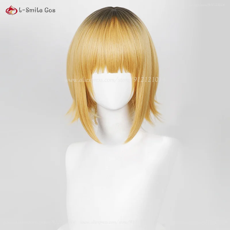 Anime Memu Cho Cosplay Wig 30cm Gloden Black Wig Mem Cute Cosplay Anime Wig Heat Resistant Hair Party Wigs + Wig Cap