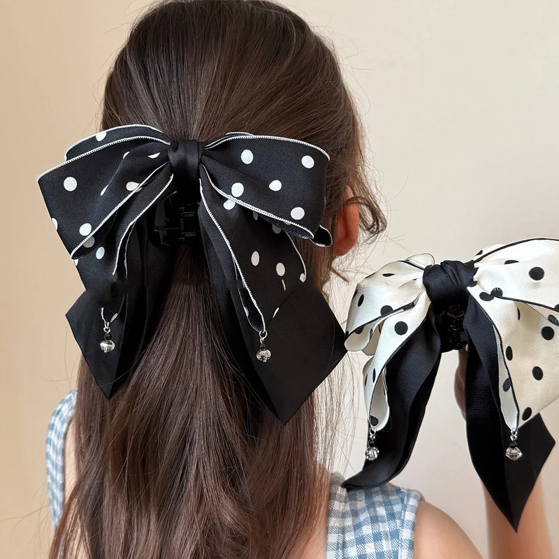 أبيض وأسود البولكا نقطة القوس الكبير مشبك شعر للمرأة أنيقة النسيج لونين دبوس الشعر فتاة الموضة الجزء الخلفي من رئيس الشعر البطلينوس