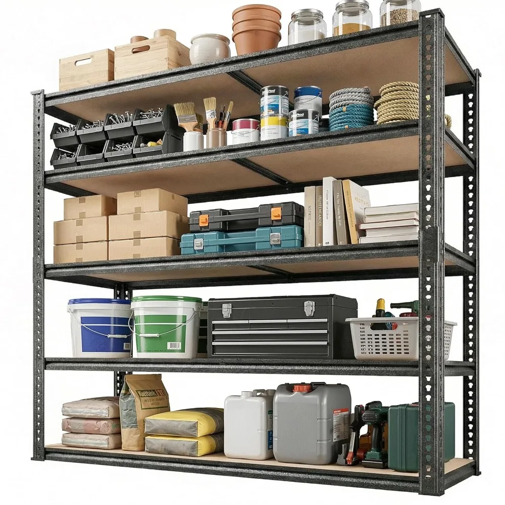 

Стеллажи для гаража на 2500 фунтов, металлические 5-ярусные регулируемые полки для кладовой, на заказ