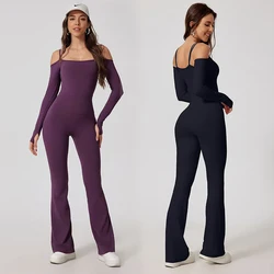 Alpha Women's Workout Rompers One Piece Tummy Control Jumpsuit,Long Sleeve Yoga Beauty Back Stretchy Workout Jumpsuits