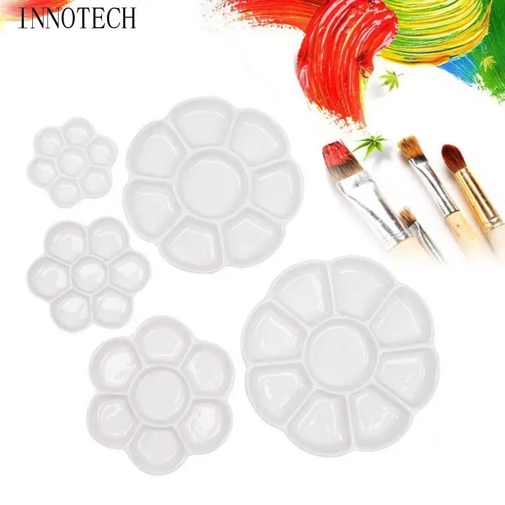 6/7/8/9 شبكات لوحة طلاء السيراميك الأبيض قابلة لإعادة الاستخدام الخزف لوحة على شكل دائري زهرة على شكل خلط علبة ألوان للفنان #1