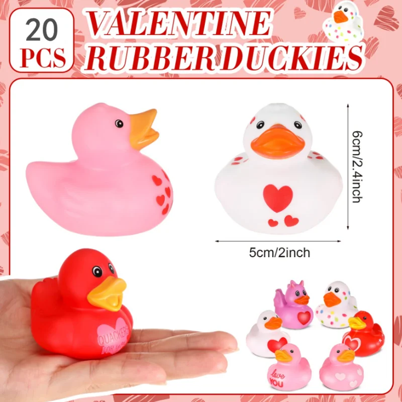 5-30Pcs 2 Inch Valentine Rubber Ducks in Bulk Valentine\'s Day Pink Red White Purple Small Heart Rubber Ducks for Pool Bathtub