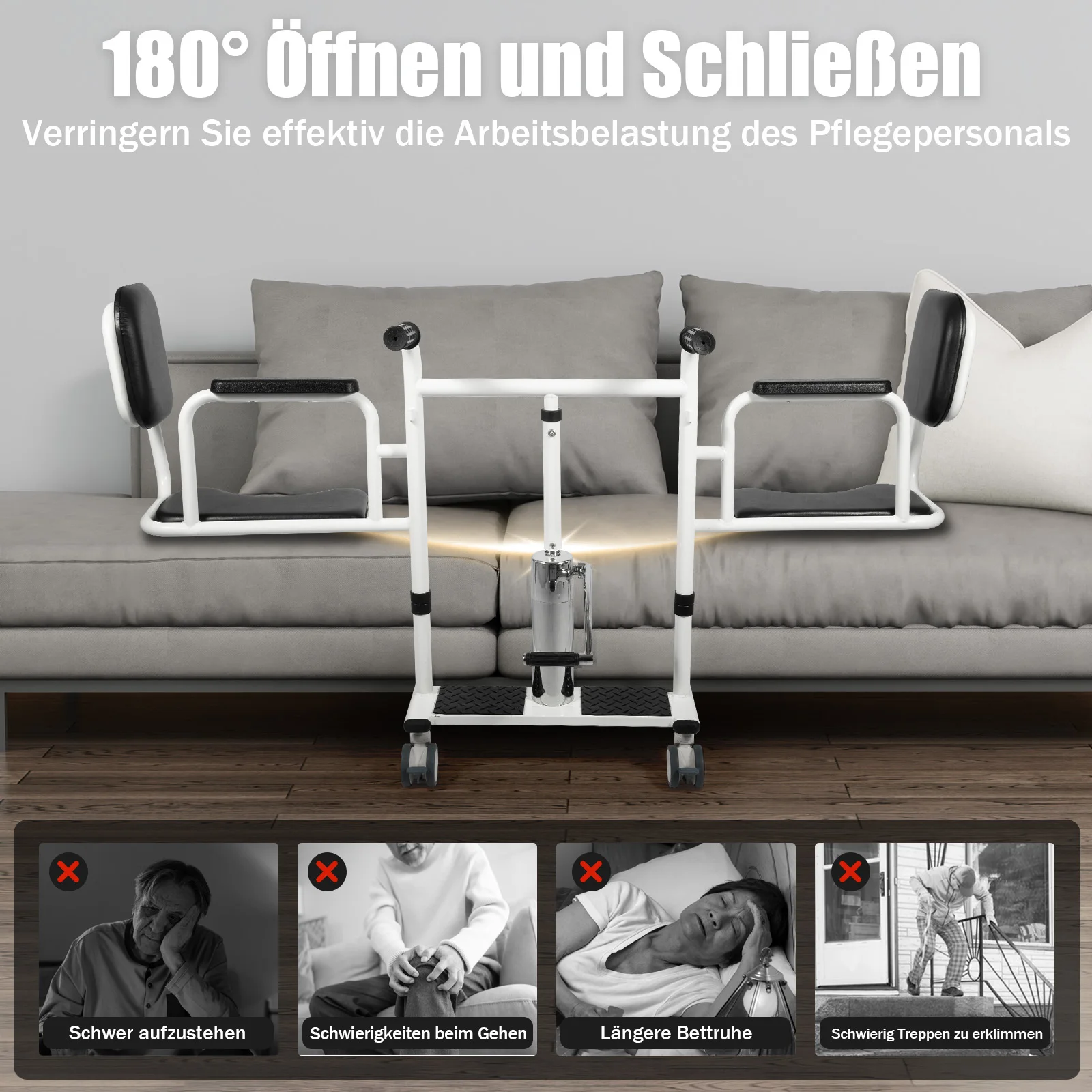 Transferstuhl, hydraulischer Patientenlift, verstellbare Hubhöhe für zu Hause, tragbarer Transport, Rollstuhl-Transferhilfe für ältere Menschen