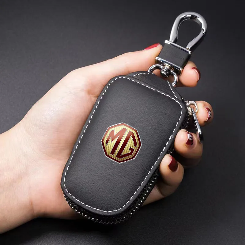 1Pc Leather Car Key Case Cover For MG4 EV MG5 MG6 MG7 ZS HS Cyberster Auto Remote Key Protector Bag Accessories