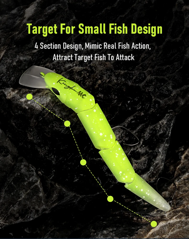 Kingdom Jointed Angelköder, 70 mm, 4,3 g, sinkender 4-teiliger Minnow-Köder, Einzelhaken, harter Wobbler, Süßwasserbarsch, künstlicher Köder – Detail 3