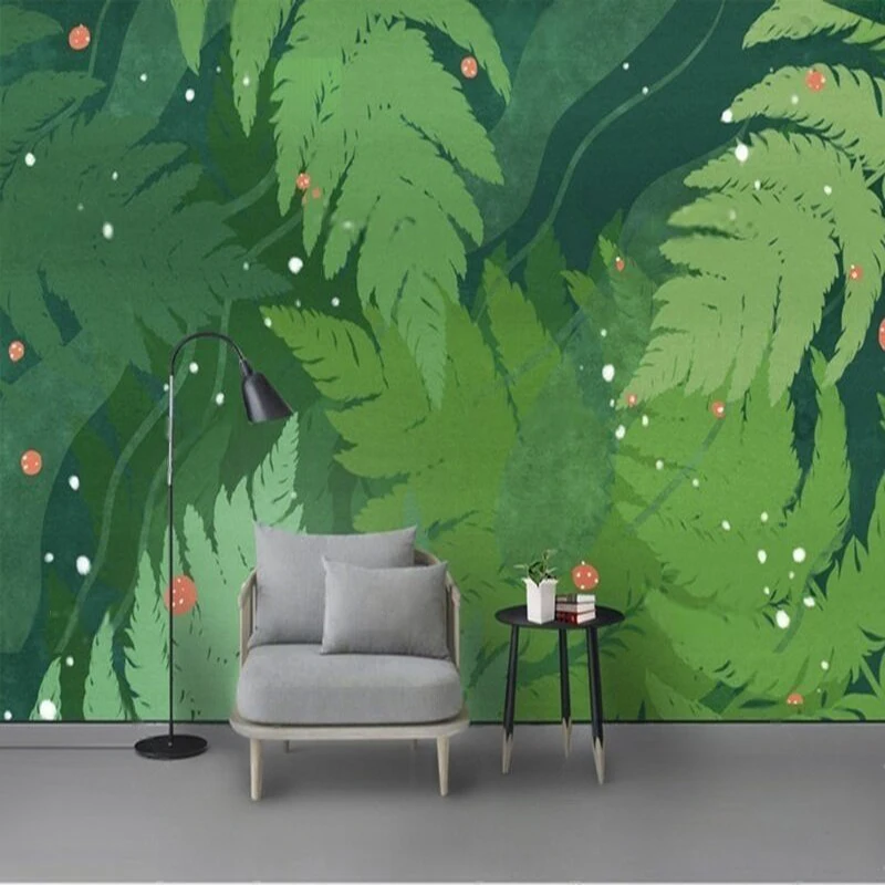 Modern Minimalist Green Plants Green Leaves Tree Leaves Leaves Seven-Spotted Ladybug Luxurious Home Decor Background Wall