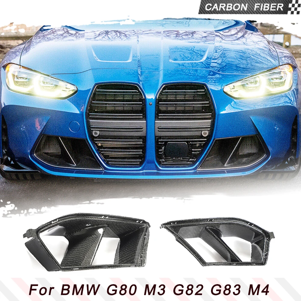 Dry Carbon Front Bumper Air Vent Cover Trim For BMW 3 4 Series G80 G82 G83 M3 M4 2021 UP 2PCS FRP Fog Lamp Mesh Covers