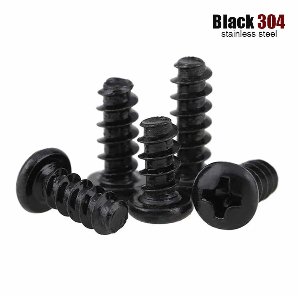 10/50 Stück M1 M1,2 M1,4 M1,7 M2 M2,3 M2,6 M3 M4 M5 Schwarz 304 Edelstahl Kreuz Phillips Rundkopf Selbstschneidende Schraube mit flachem Ende