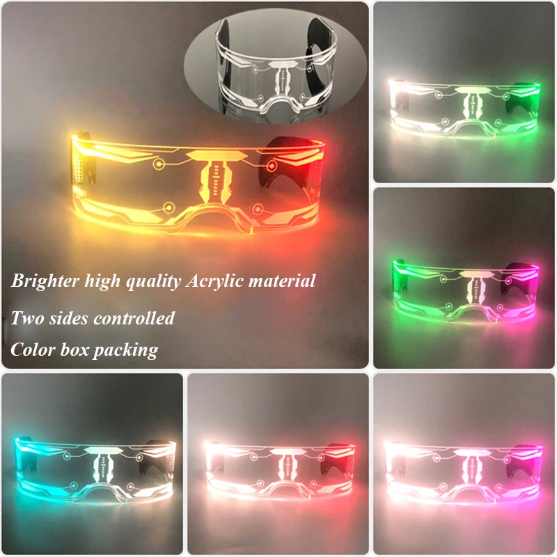 Leuchtende futuristische Cyberpunk-Brille, 7-Farben-Wechsel, leuchtende LED-Brille, blinkende Brille, für Männer und Frauen, Nachtclub-Cosplay-Zubehör – Detail 4
