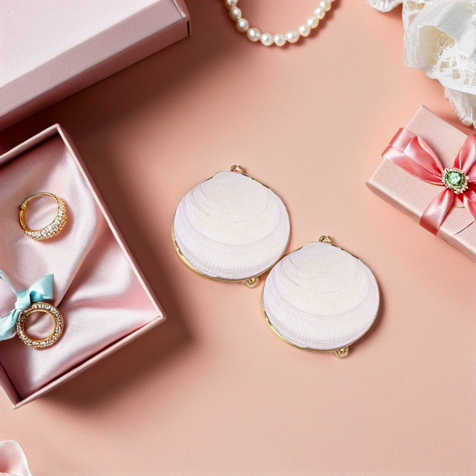 

2pcs Shell Jewelry Box Trinket Dish Holder For Ring Earring Necklace Storage Jewelry Organizer Gift Sea Shell Decoration