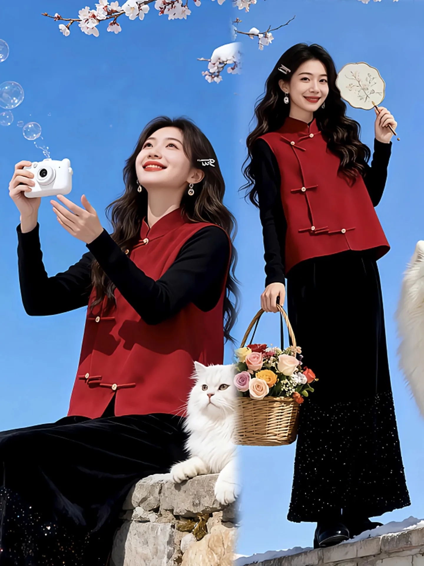 

New Chinese Sle Women's Faion Set Tee-Piece Set Base irt Vest Skirt Autumn Winter Large Size Ele Casual Wear