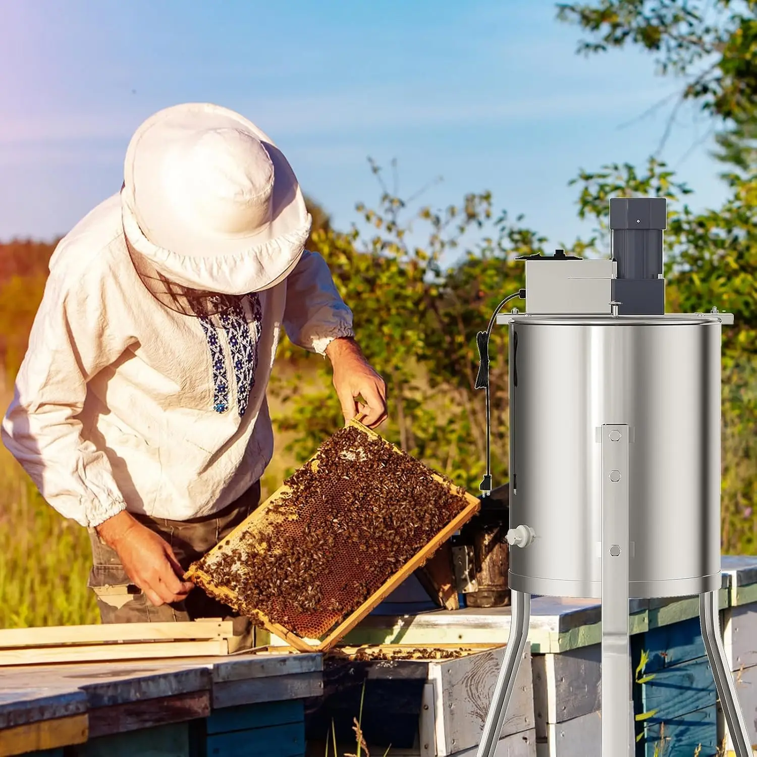 TWISTER.CK 4-Frame Electric Honey Extractor – Food-Grade Stainless Steel Spinner with Stand, Transparent Cover & Efficient Harvesting Design for Beekeepers view 8