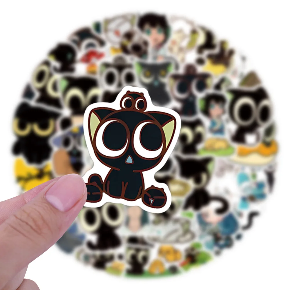 60PCS A Lenda de Hei ‌   Adesivos de desenhos animados bonito pequeno gato preto decalque animação diy crianças brinquedos portátil guitarra carro bicicleta decoração
