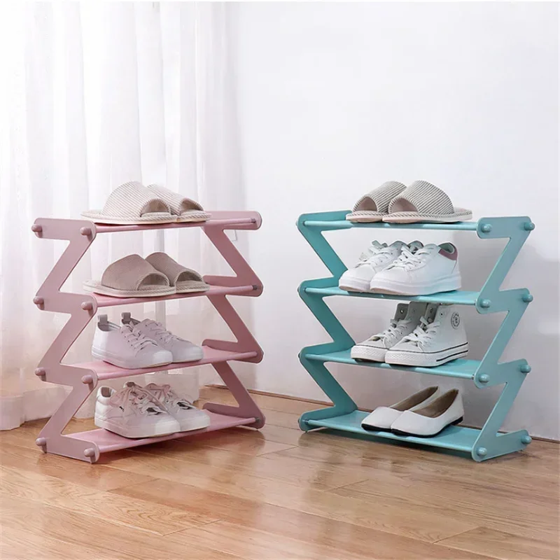 

Simple Assembled Shoe Rack Stainless Steel Storage Shelf for Shoes Book Sundries Dorm Room Bedroom Z Shape Stand Organizer