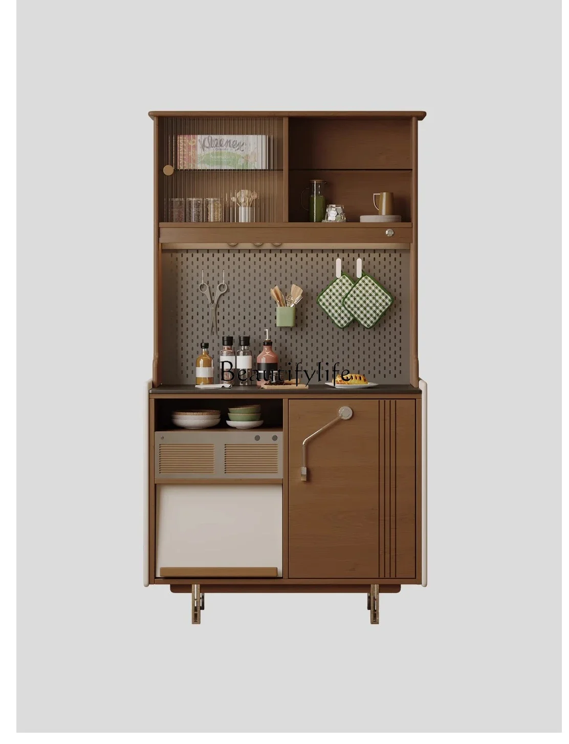 

LJY*Retro cherry French side cabinet, kitchen against the wall integrated storage, small apartment narrow side cabinet