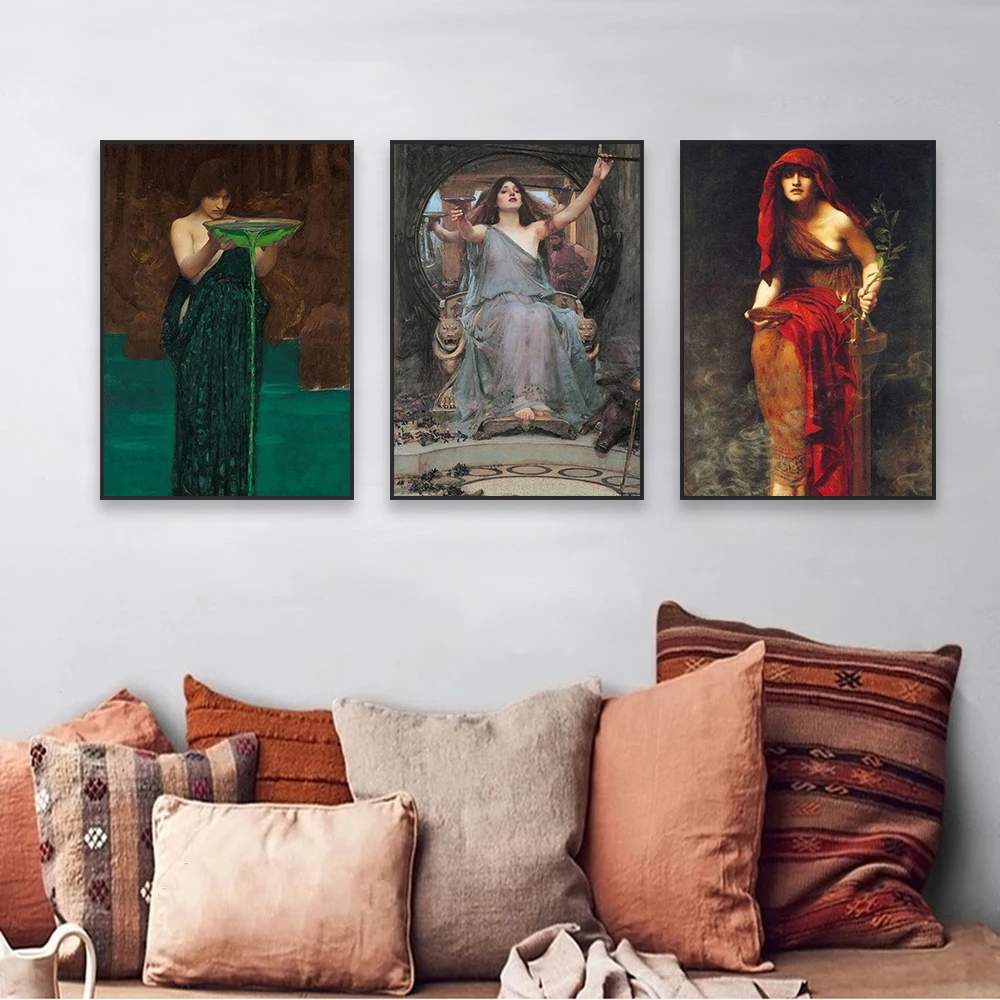 Circe Offering the Cup to Ulysses Print Retro Oil Paining Poster Colorful Women Portrait Wall Art Canvas Painting Room Decor