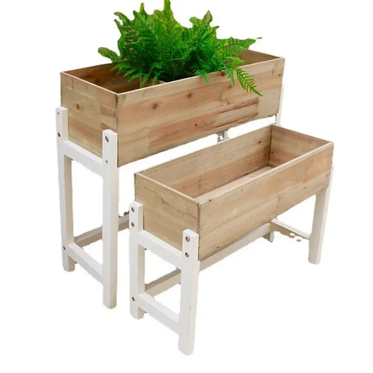 Mesa de flores pastoral de madera con soporte para flores, maceta grande de partición, espacio de diseño para almacenar retro