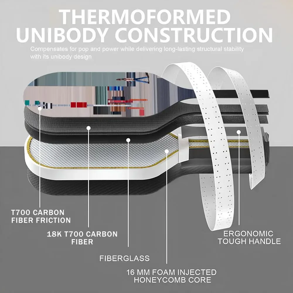 مجداف كرة البيسبول ذو الطباعة المميزة العالمية T700 من ألياف الكربون Unibody مشكل حراريًا 16 مم على شكل قرص العسل مع حقيبة وشريط قبضة #4