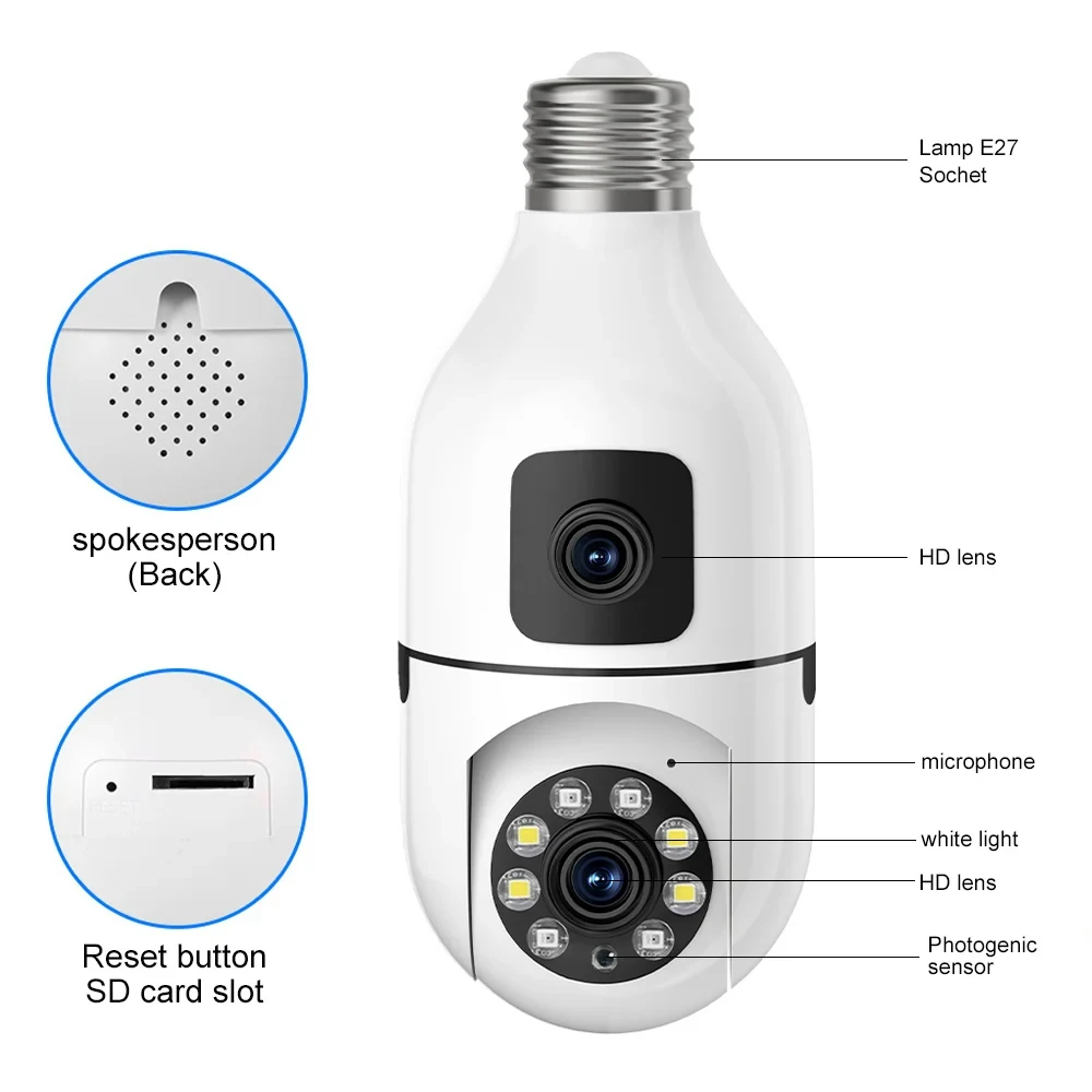 Imagem -06 - Monitor do Bebê Interior com Lente Dupla Câmera de Lâmpada Wifi Proteção de Segurança sem Fio Videovigilância Visão Noturna Colorida Base E27 5mp