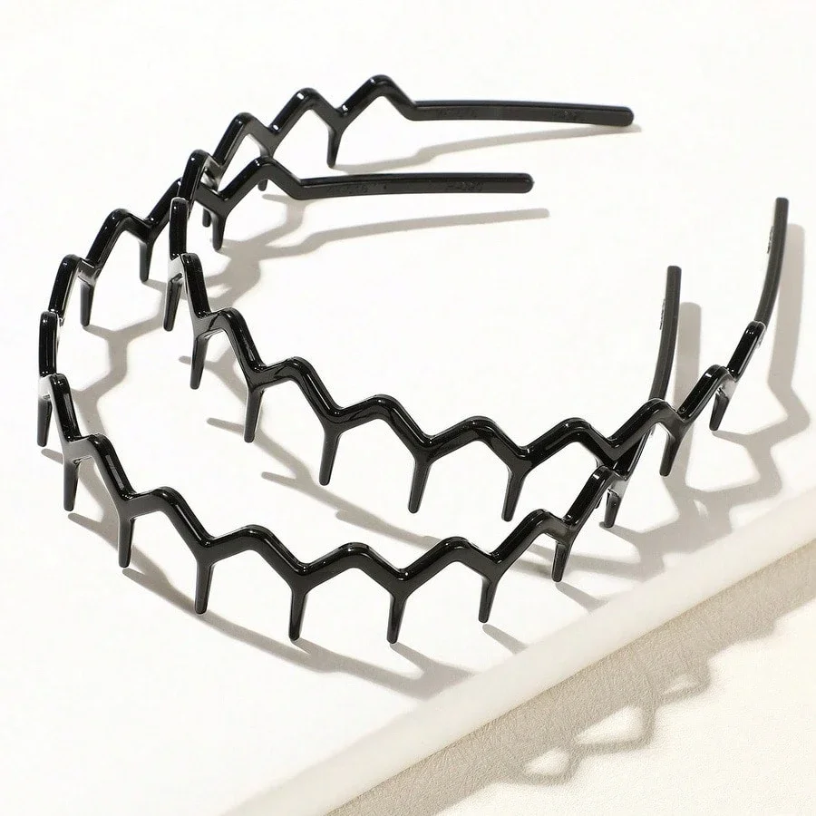

4 Pcs Wavy Teeth Black Headbands, Simple , Non-Slip, Suitable For Face Washing, Skin Care, Both Women & Men, Hair Band, Hair