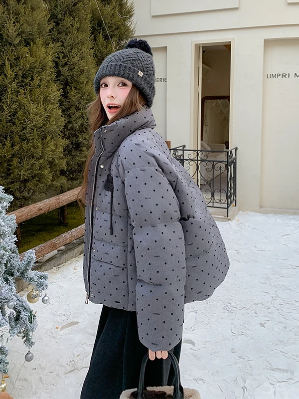 Veste matelassée chaude et amincissante pour femme, col montant à pois, nouvelle collection 2025, durable et élégante