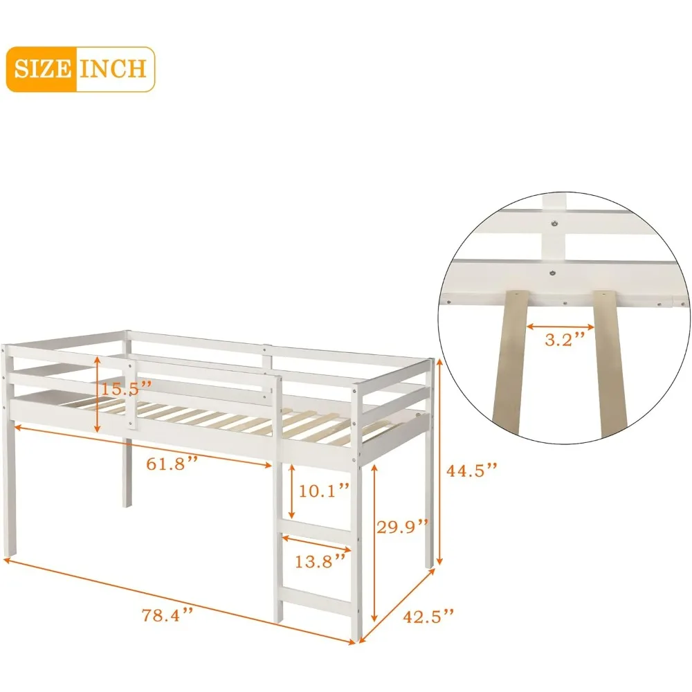 Harper & Bright Designs Twin Loft Bed with Desk, Low Study Loft Bed Frame with Storage Cabinet and Rolling Portable Desk