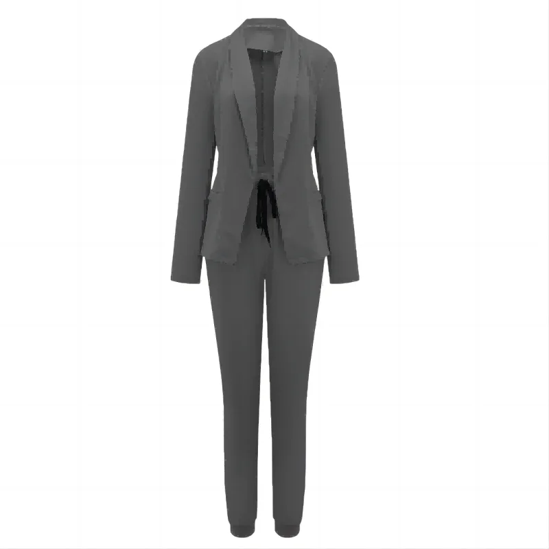 2024 AliExpress Europe and America new women\'s solid color temperament jacket straight tube casual commuting pants suit set