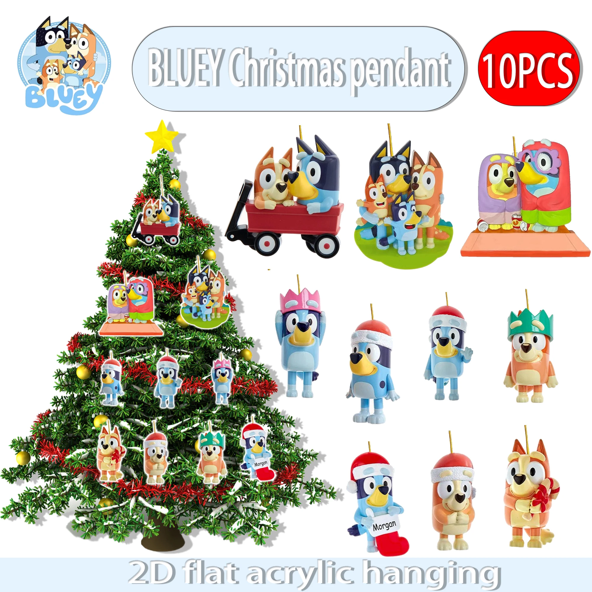 Cute 2D flat Bluey Bingo family Pendant Backpack Accessories Acrylic Christmas Pendant Birthday Christmas tree Decoration Gifts