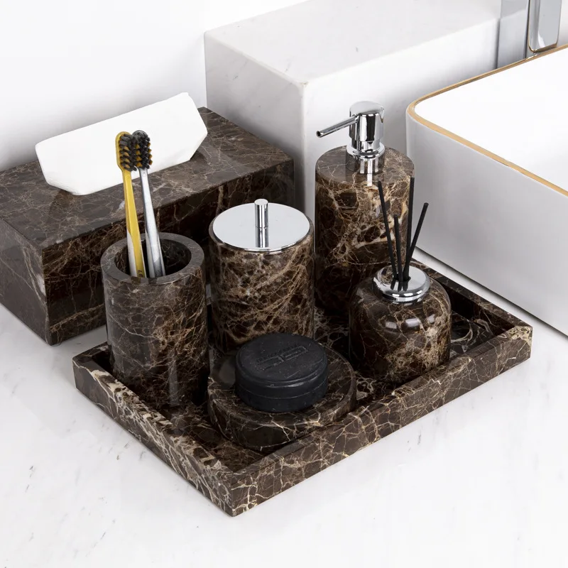 

French Marble Bathroom Set, Hotel & Villa Model Room Decor, Tray & Tissue Box
