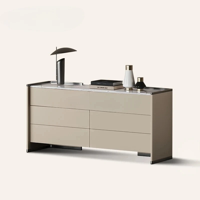 A Italian minimalist bedroom storage cabinet against the wall storage cabinet high-end light luxury solid wood six-chest cabinet