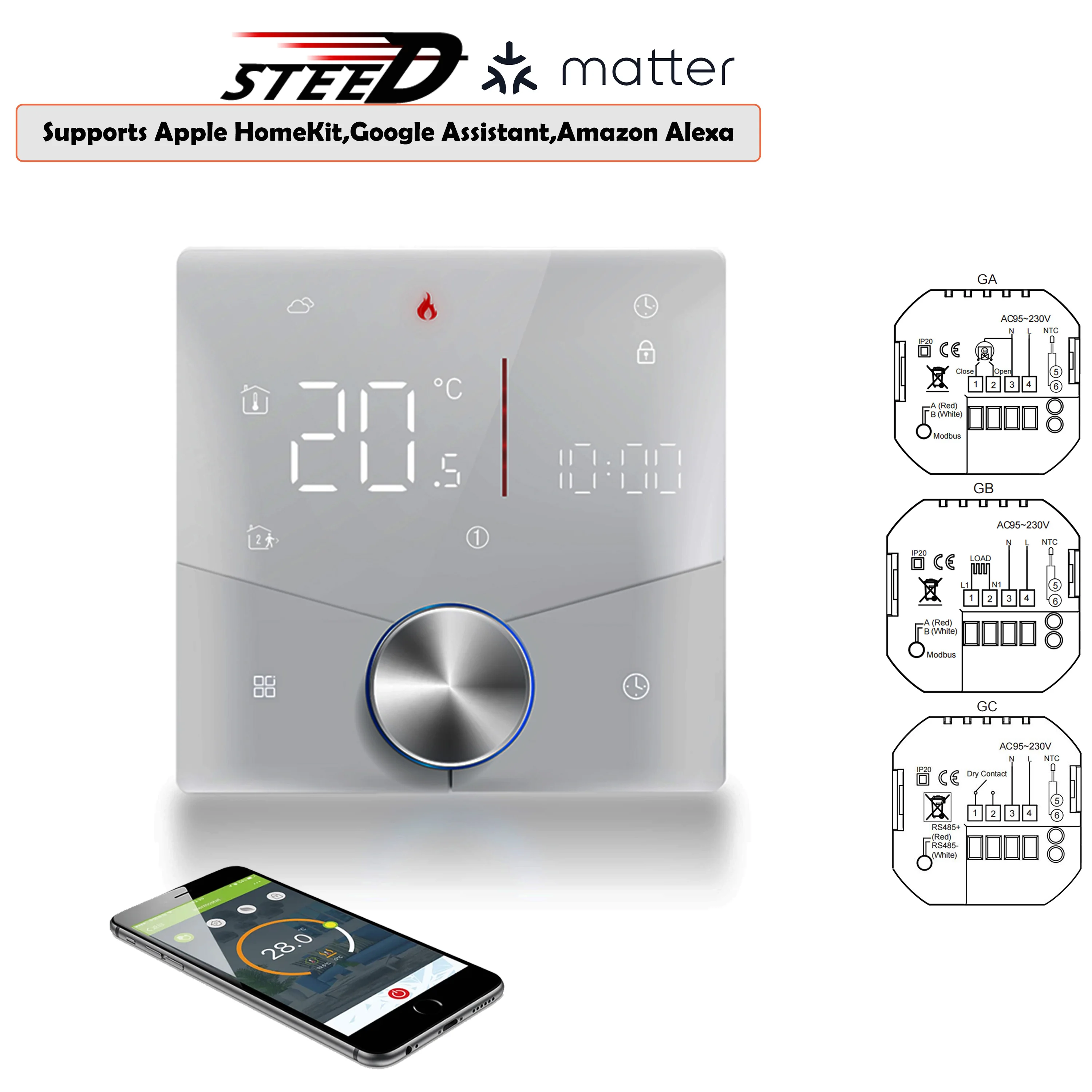 Matter Thermostat with Connect Boiler,Underfloor Valve,Resistance Heating Compatible with ZIGBEE WIFI Communication Protocols