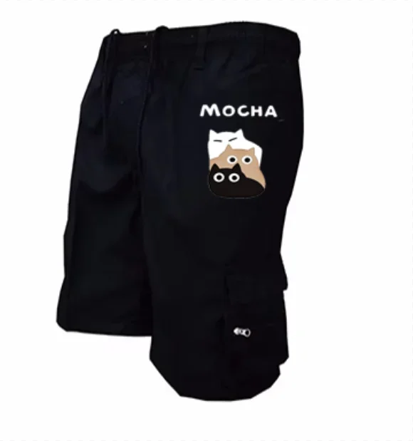 Men's Cargo Shorts MOCHA Cute Stacked Cats Print Elastic Waist Drawstring Multi Zipper Pocket Casual Summer Streetwear Shorts
