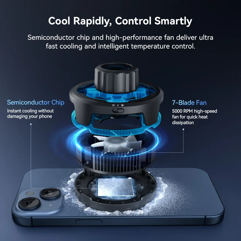 Ulanzi SK-10 Smartphone Wireless Charging Stand with Cooling Fan 360 Rotation Ballhead for Phone Gaming Livestreaming Vlogging