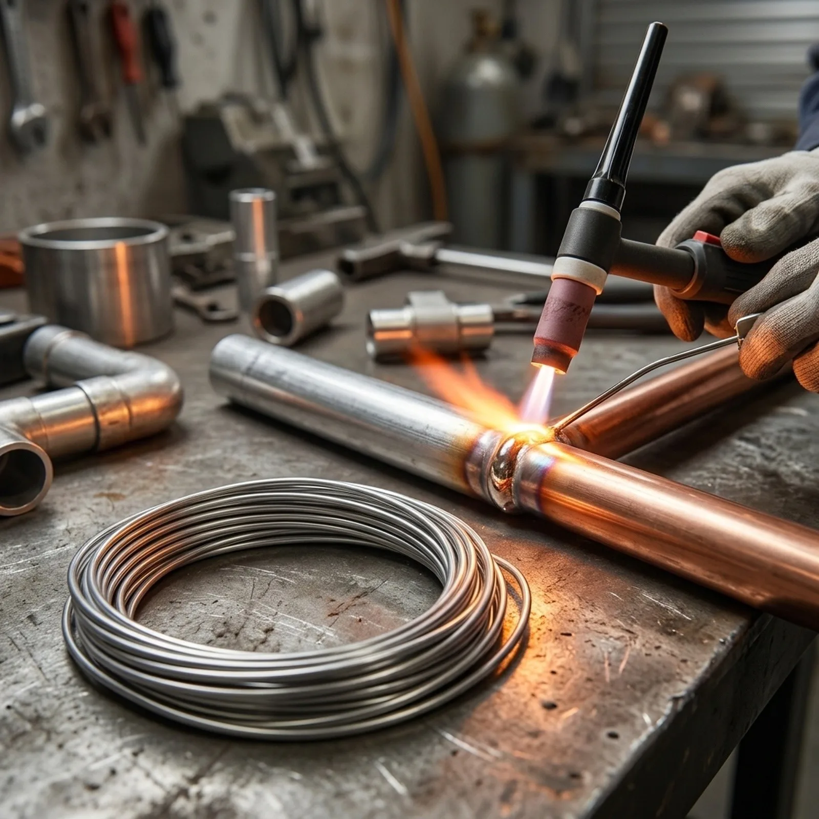 Copper Aluminum Flux Integrated Brazing Rod 2mm x 300cm for Smooth Full Penetration Welds in Aluminum Brass Tube Assemblies