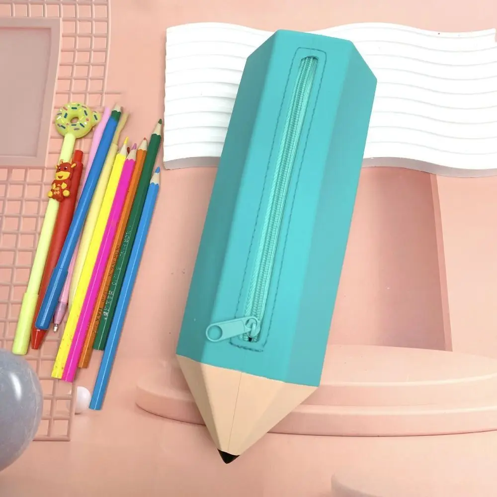 Easy To Clean Silicone Pencil Case Convenient Carry Soft Material Pencil Shape Bag Zipper Closure Lightweight Soft Pencil Case