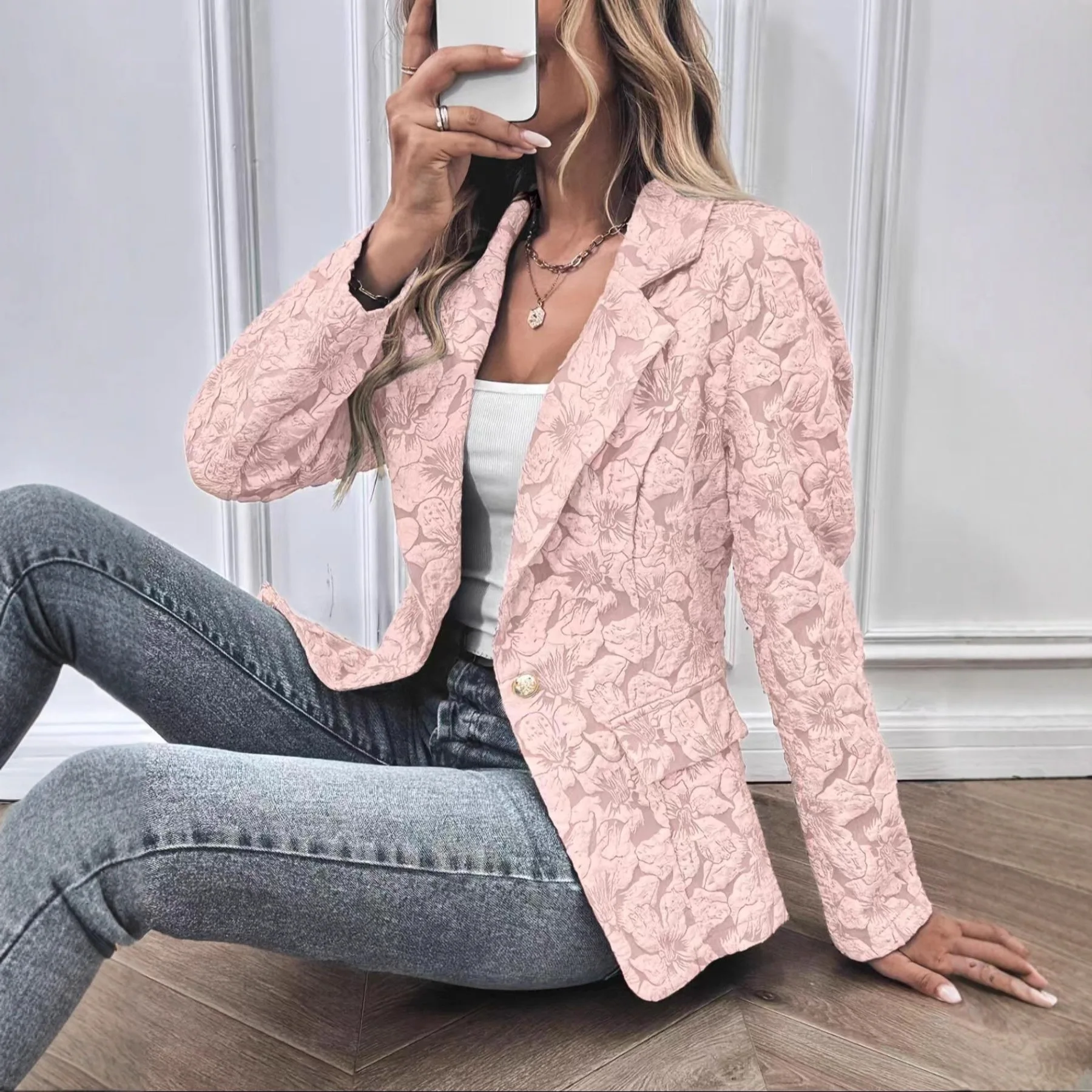 

Женский весенний укороченный жакет в стиле ретро с жаккардовым узором «Лилия», приталенный, для трансграничной торговли