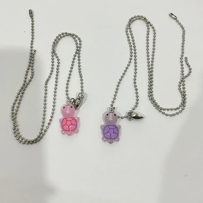 1Pair Cute Luminous Turtle Heart Magnetic Pendant Necklace For Women Men Couple Necklace Jewelry Party Gift