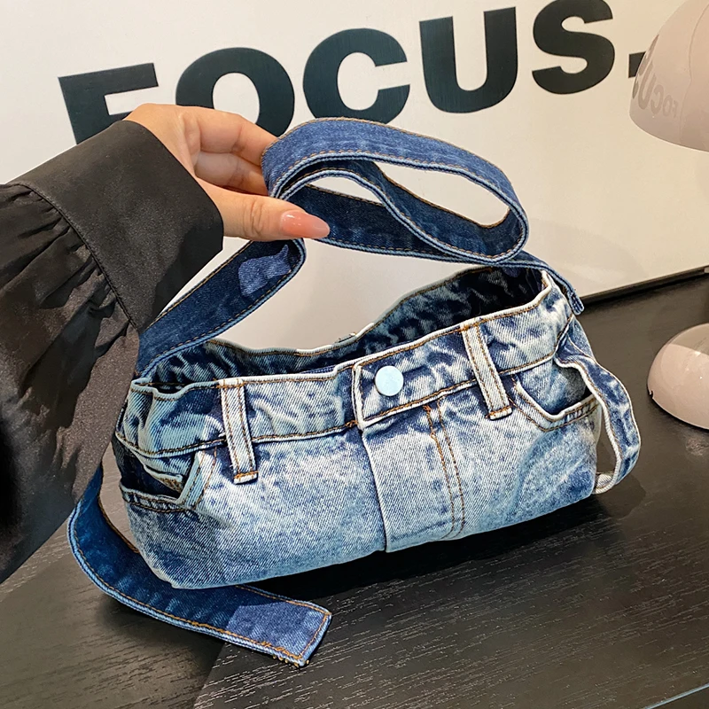 Luxe Designer Jeans Tas Vrouwen Denim Schoudertas 2024 Nieuwe Motorstijl Damestas Mode Onderarm Handtas