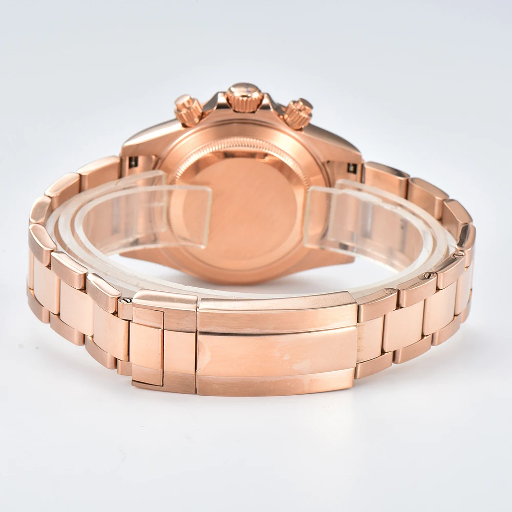 تخصيص 39.3 مللي متر ساعة رجالي فاخرة VK63 الهاتفي الأحجار الكريمة الرجال العلامة التجارية كرونوغراف VK63 الياقوت الزجاج جوهرة روزجولد الهاتفي