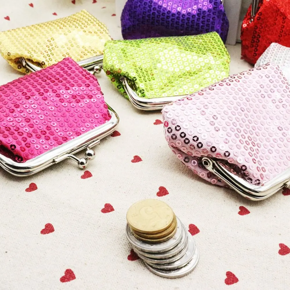 

Classic Card Holder Sequin Coin Purse Storage Bag Kiss Clasp Lock Small Purse Bag Shiny Money Bag Clutch Lipstick Bag Women
