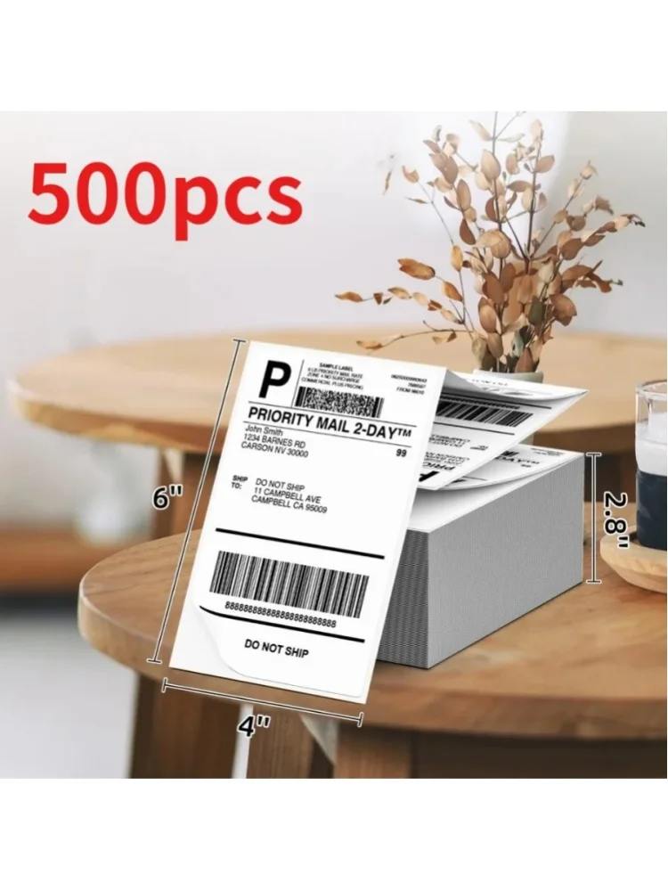 500 szt. etykiet wysyłkowych termicznych 4x6 cala (100x150 mm), odpornych na zarysowania, samoprzylepnych, z papieru do kodów kreskowych, do poczty, kurierstwa i magazynu. — 2