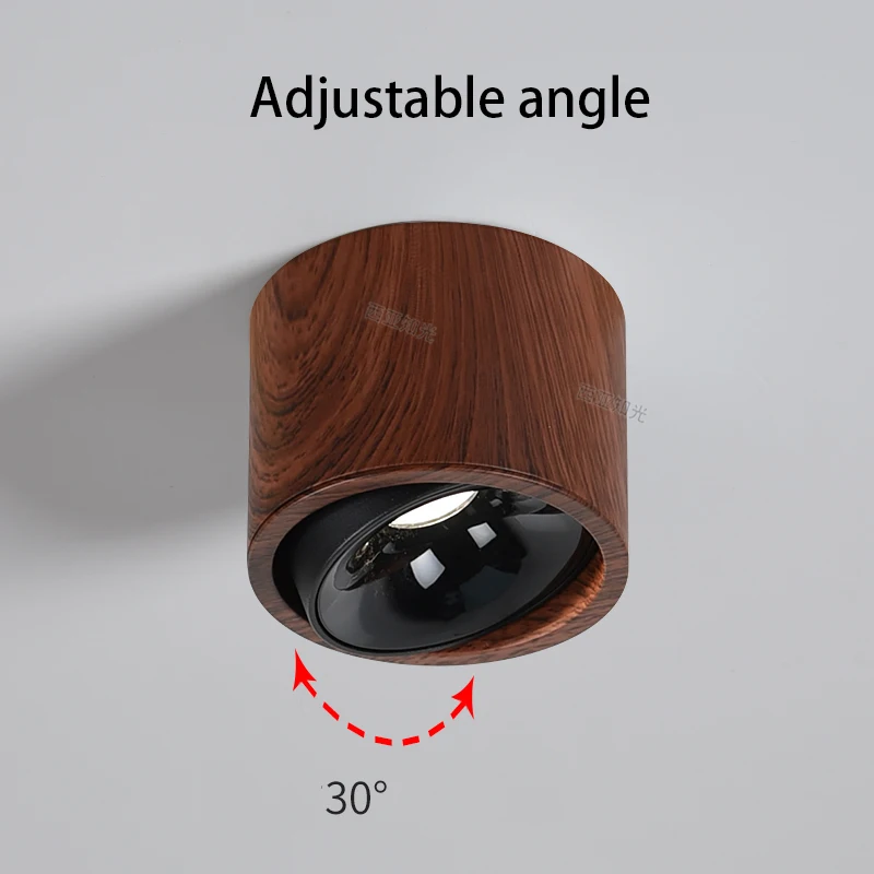 Walnut Wood Color LED Spotlight  Surface Mounted Spot Light Natural Retro Style Ceiling Lamp Adjustable Angle Small Thin Lights