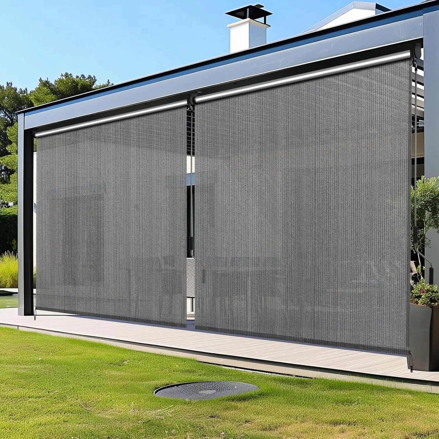 

Outdoor Exterior Roller Shade, Cordless Roller Shade with 90% UV Protection, Roll Up Blinds, No Valance (240cm W x 240/180cm L)