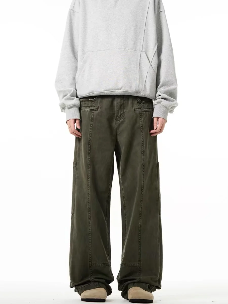 

Американские рабочие брюки с талией в стиле ретро, свободные прямые повседневные широкие длинные брюки, универсальные повседневные джинсы для подростков